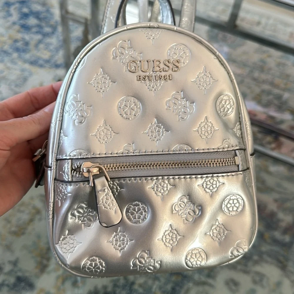 Guess silver mini backpack